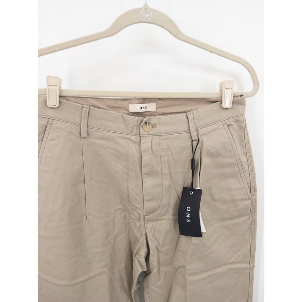 O.N.S Normcore Chino Cropped Pants Mens 31 Khaki Tan Pleated Stretch Cotton NWT - Picture 3 of 8